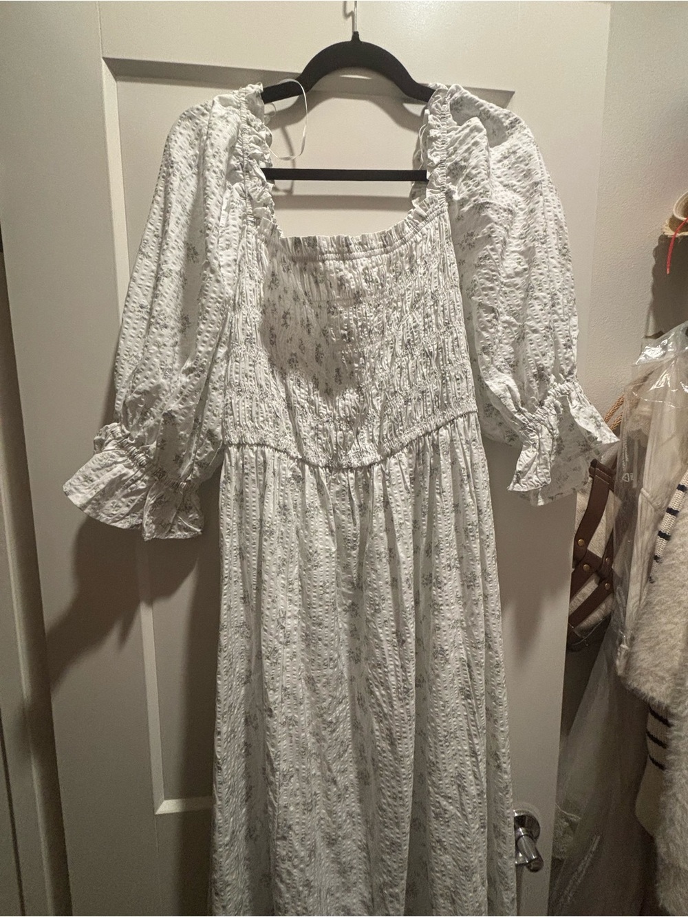 H&M White Floral Smocked Maxi Dress